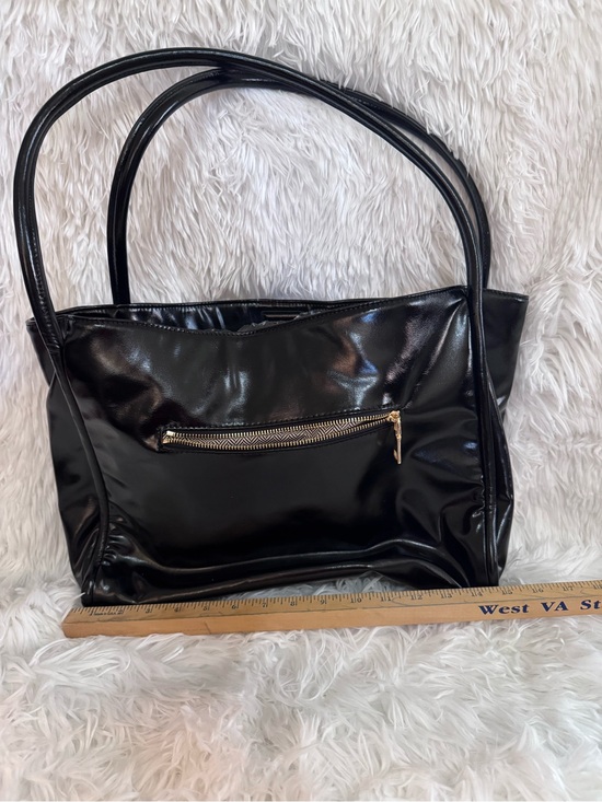 Urban Expressions Handbags - Urban Expressions Black Patent Shoulder Bag with Front Zip